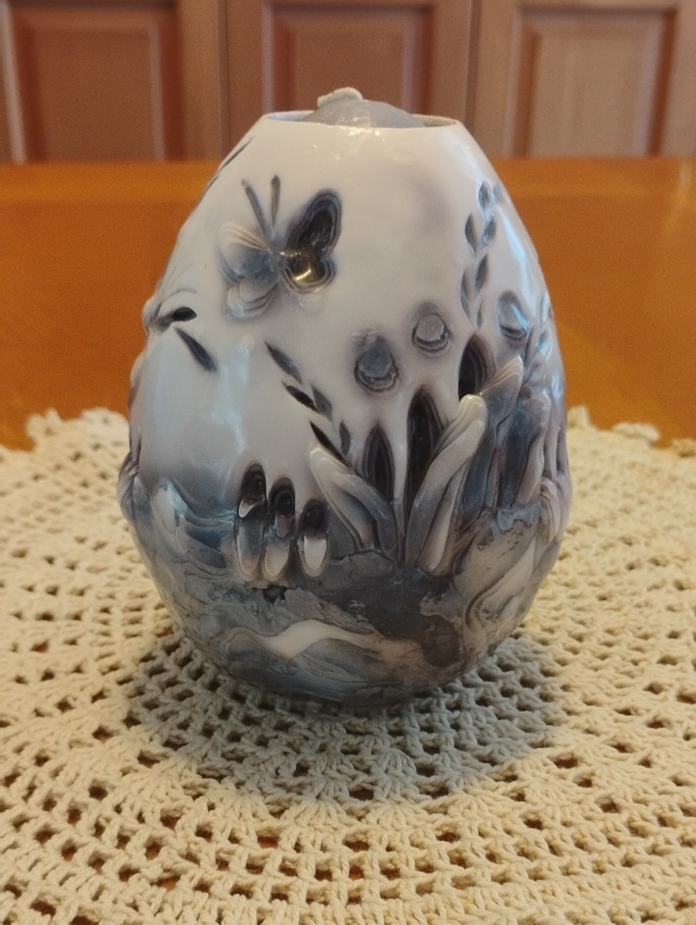 Melanie H Demmon Wax Candle Hand Carved Sculpted Florals Butterflies 1984 Vtg